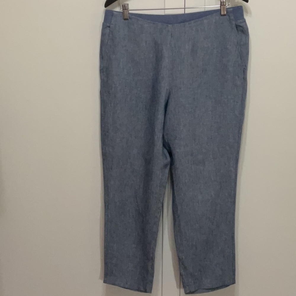J. Jill Blue Chambray Linen Pull On Crop Pants, size 12/14,  Like New